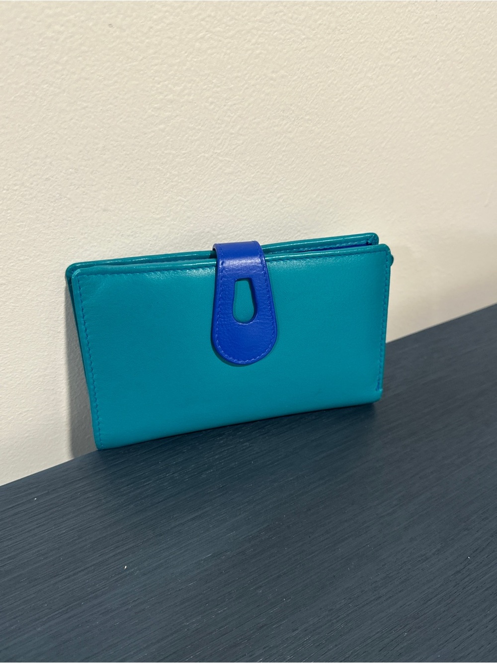 Turquoise Wallet with Blue Tab Closure - Women's Leather Clutch